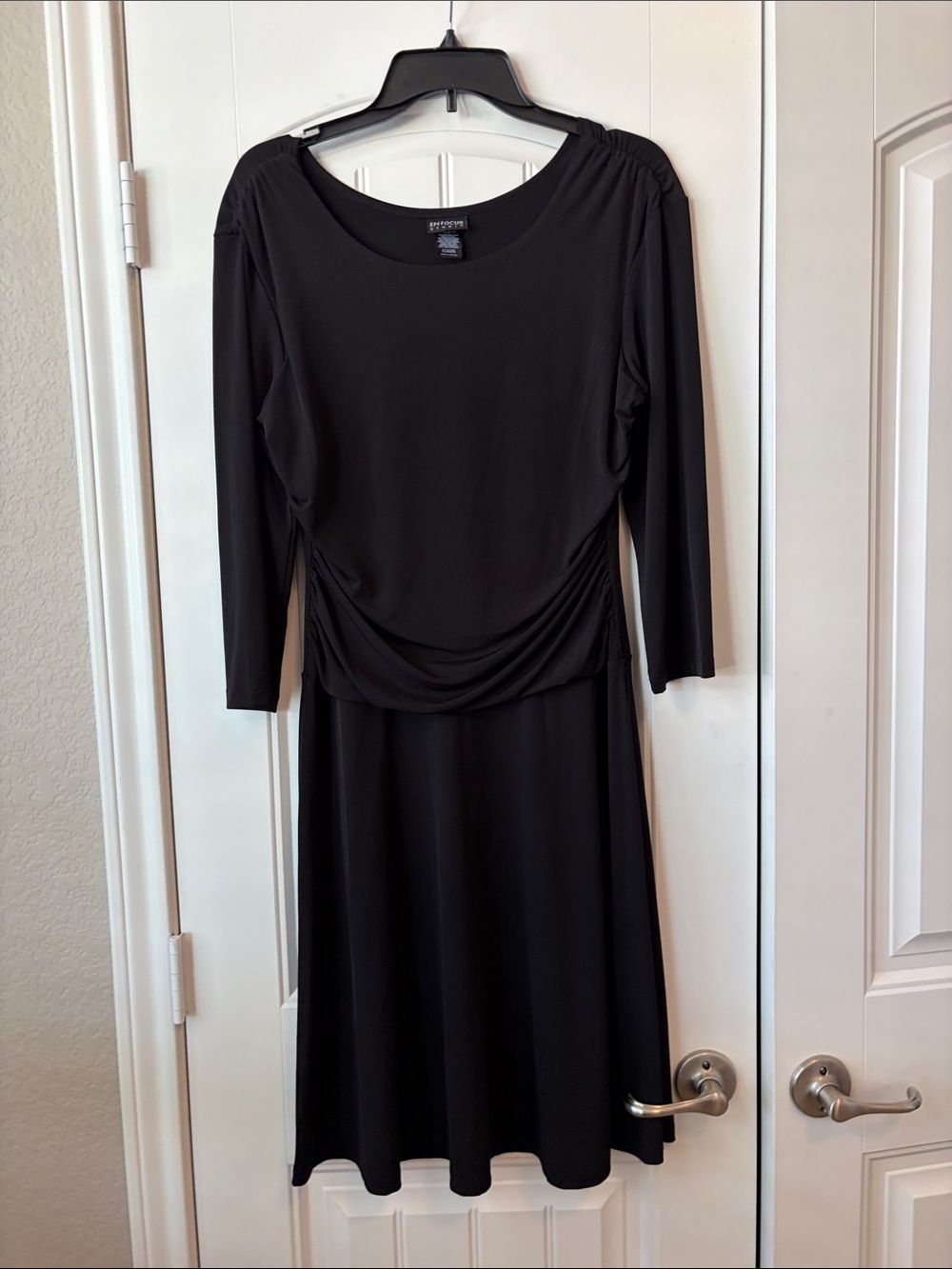 Enfocus Studio Black Draped-Waist Long Sleeve Dress